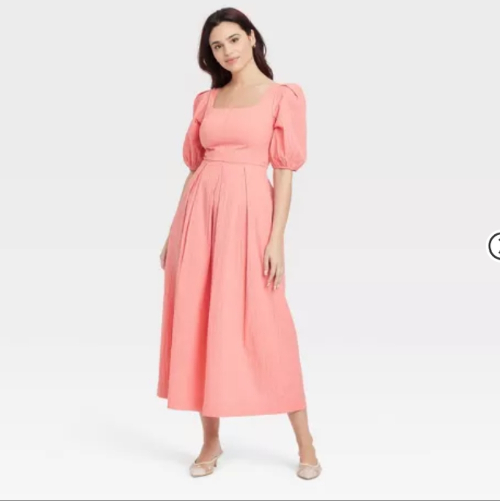 A New Day Coral Pink Puff Sleeve Maxi Dress Size XL NWOT